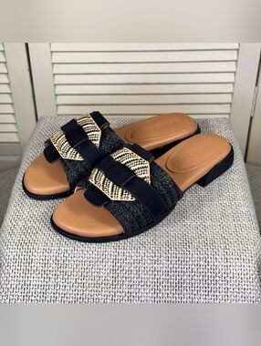 Gentle Souls Hudson Black Raffia Flat Sandals Size 9